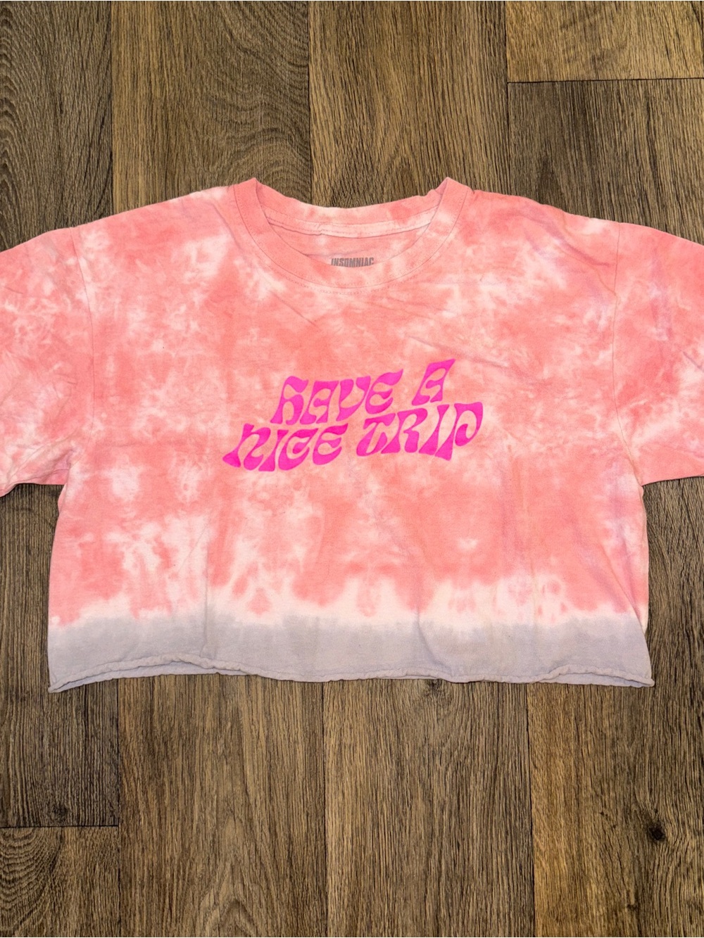 insomniac “have a nice trip” tie dye crop top